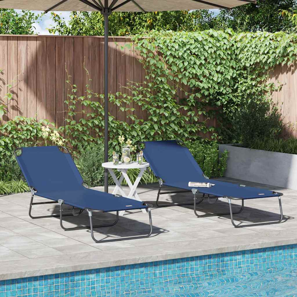 Folding Sun Lounger Folding 2 pcs Blue 56 x 189 x 87cm Fabric